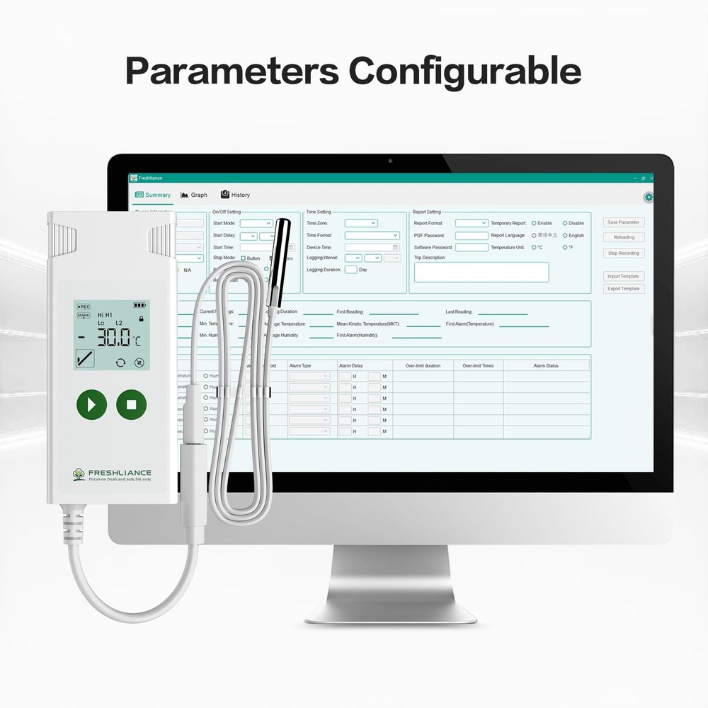 Freshliance Digital Temperature Data Logger, Reusable Atlas Log -30