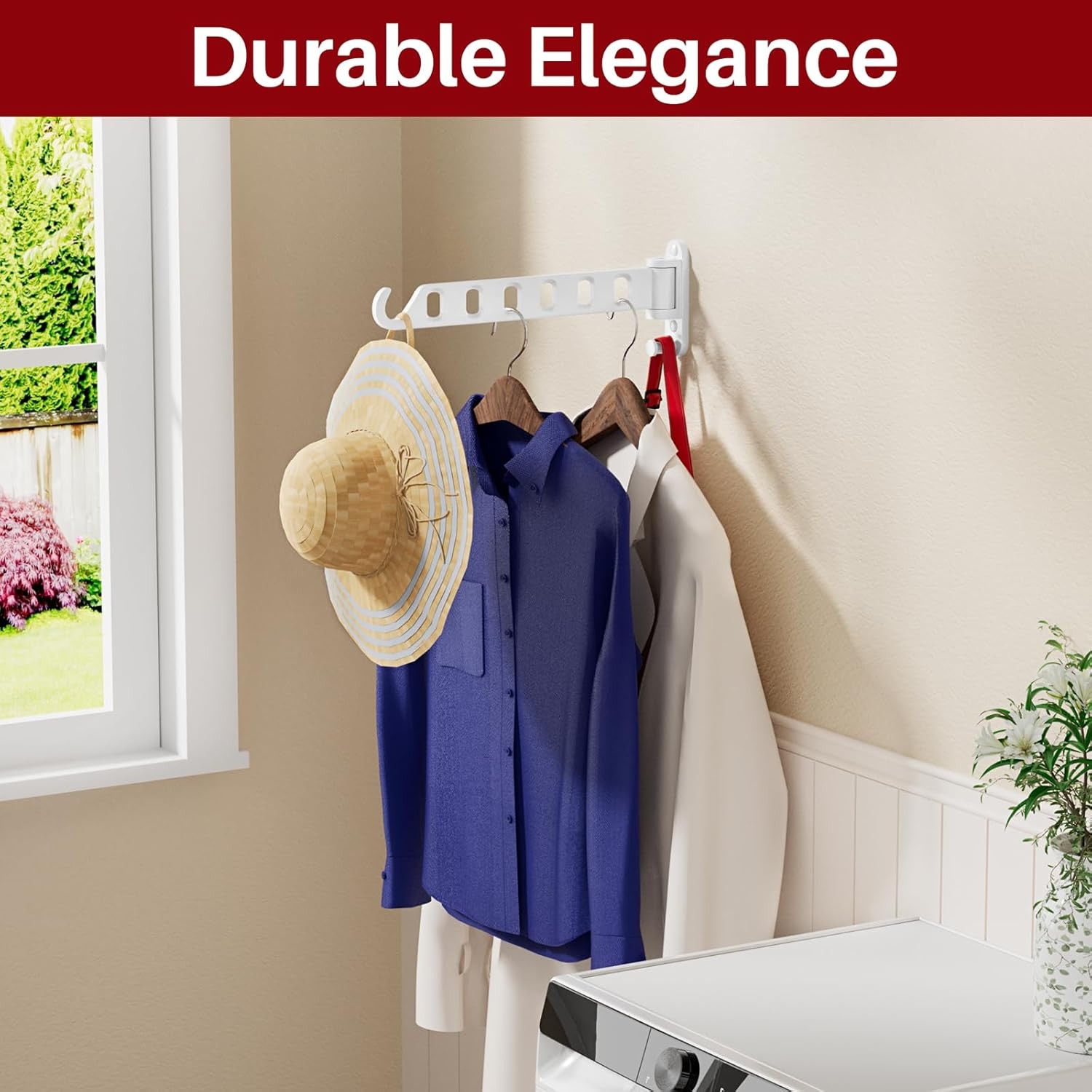 Wall Mounted Drying Rack 1 Pack, Foldable Laundry Drying Rack with 6 Holes, Laun