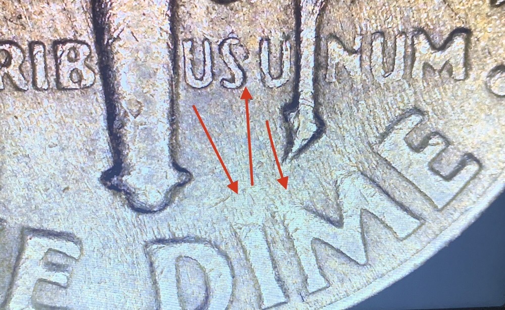 1966 Roosevelt dime no mint mark, Distorted Lettering/errors Thru Out The Coin