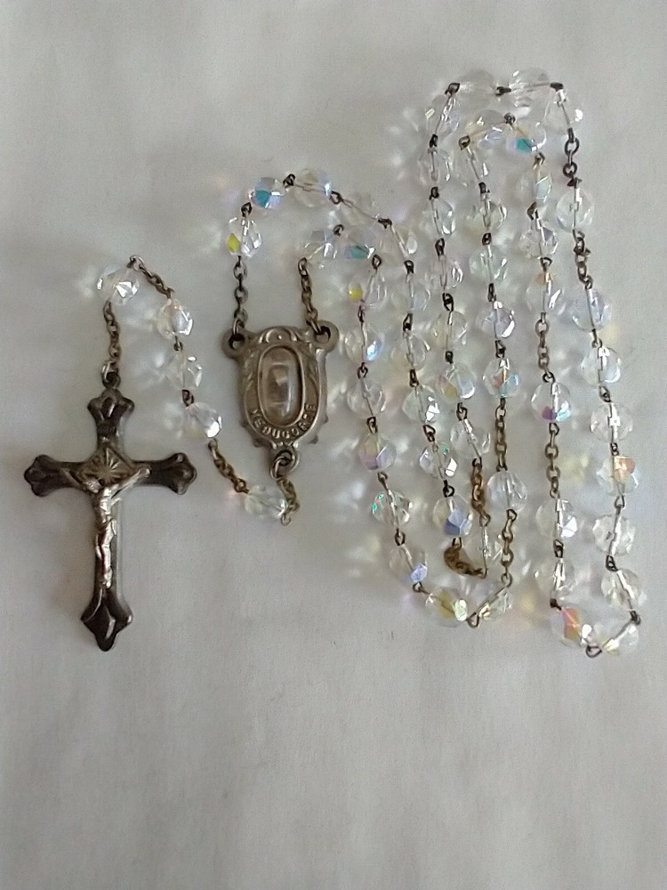 Vintage Catholic Clear Faceted Glass Rosary