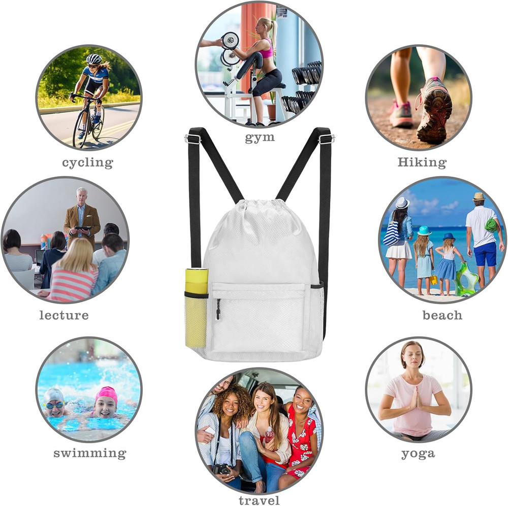 Waterproof Drawstring Bag, Lightweight String Backpack with Water Bottle Holder