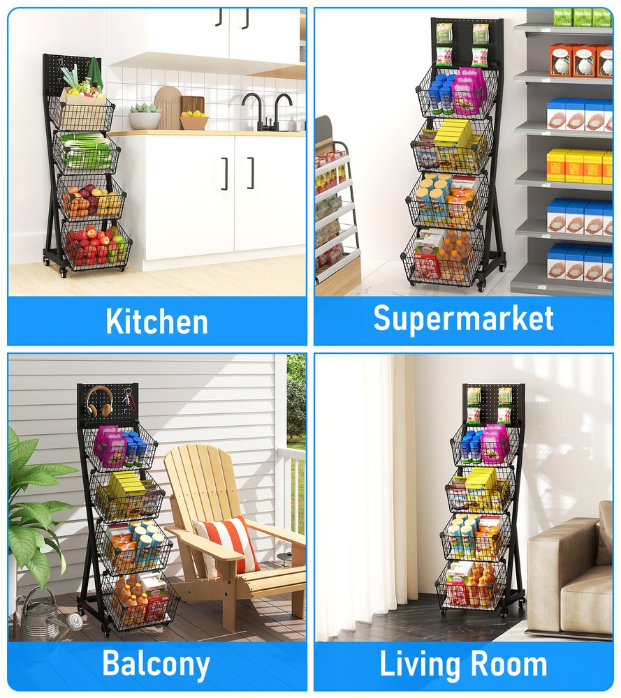 Moveable Supermaket Snack Rack Display Stand Moveable Shelf 4 Tier