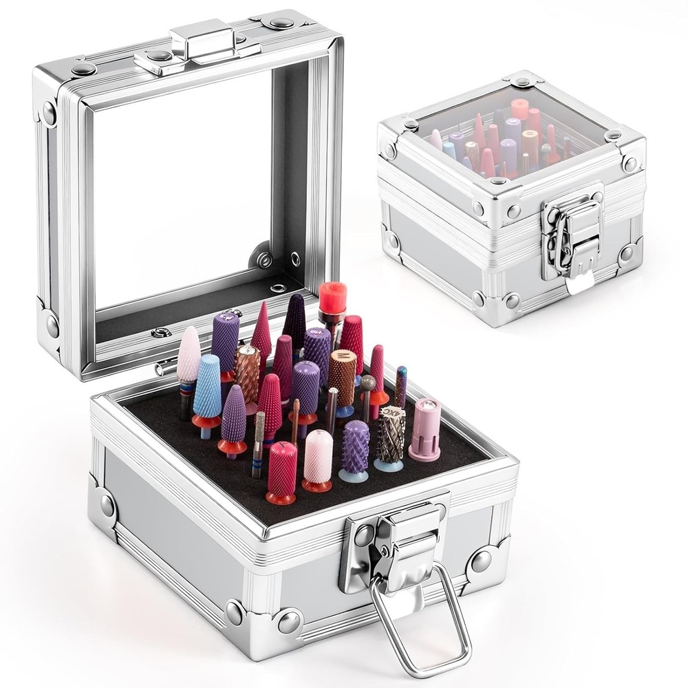 Nail Drill Bits Holder, 25 Holes Case, Portable Dustproof Displayer Organizer...