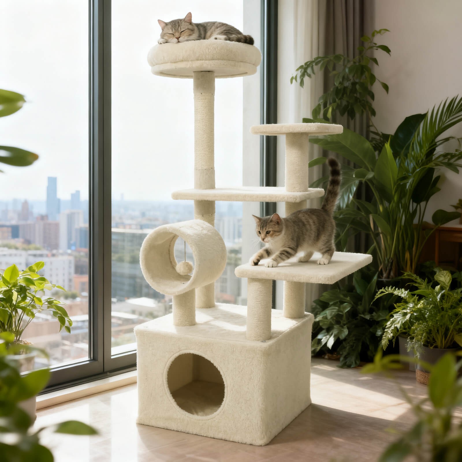 48" Tall Cat Tree w/ Large Condo, Padded Top Perch, Sisal Scratching Post,
