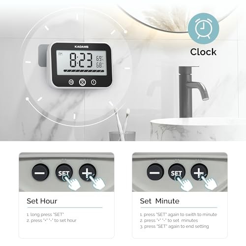 Shower Timer Clock Waterproof Bathroom Timer – Digital Wall Clock with