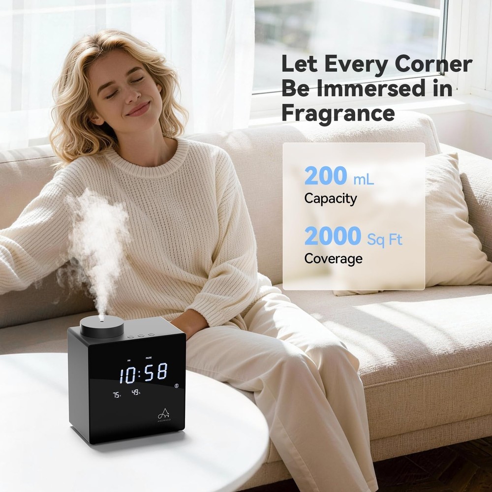 2026 Smart Waterless Diffuser, 2000 Sq.Ft Cold Air Scent Diffuser with Clock ...