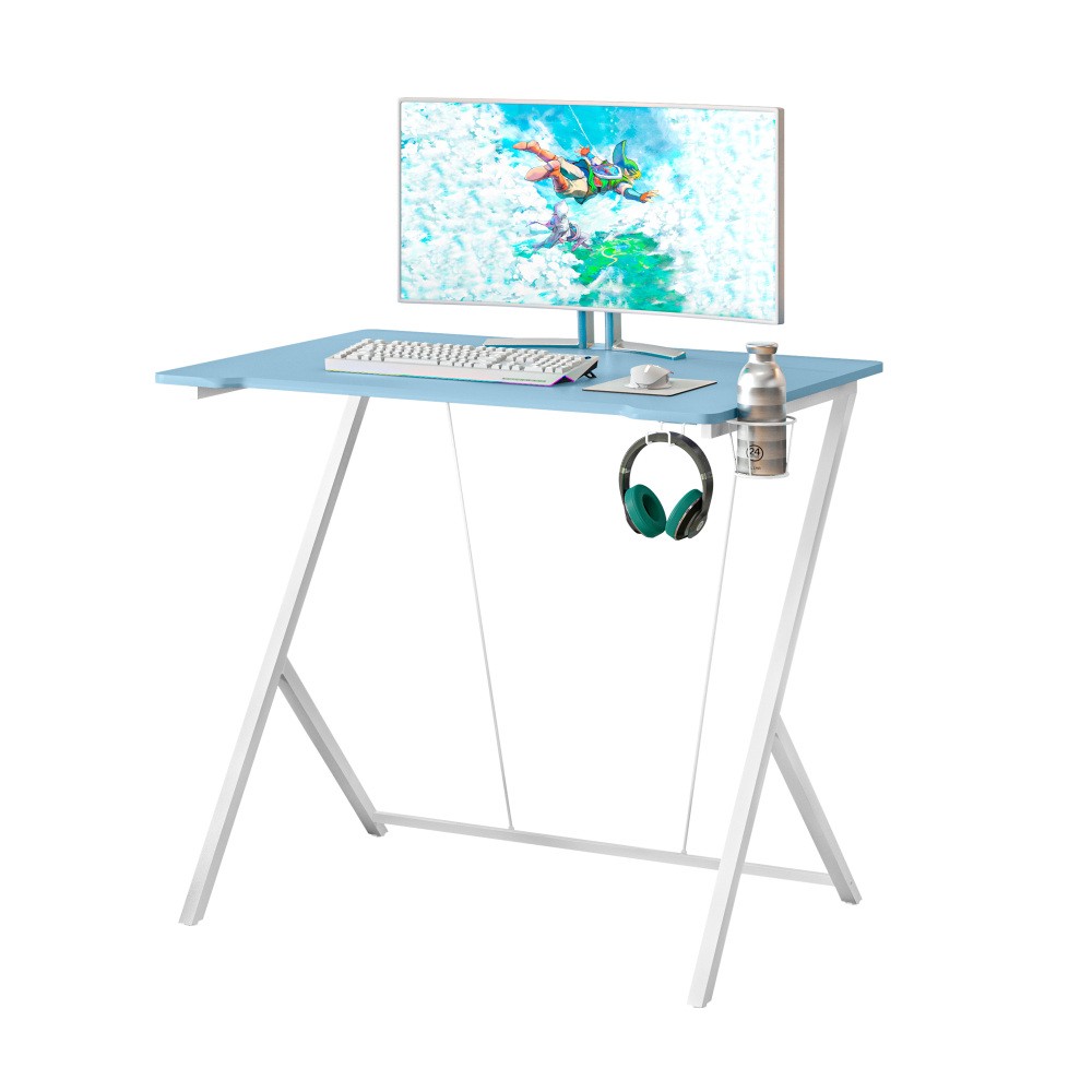 Blue Laminate Computer Desk - Scratch-Resistant - Adjustable Accessory Mounts