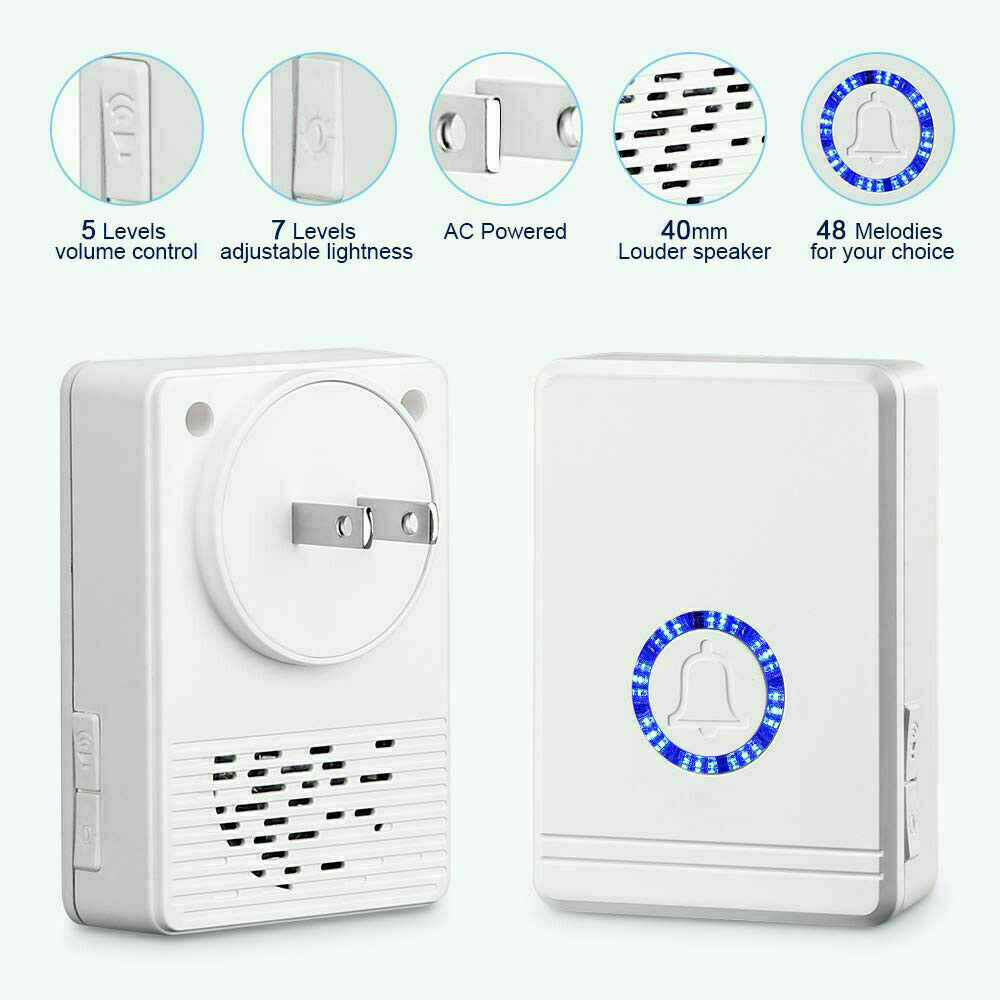 Wireless Door Open Chime Magnetic Entry Alert 48 Tune LED Flash Sensor+2Receiver