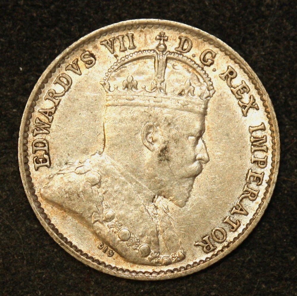 AU 1910 Canada Five 5 Cent Silver Pointed Leaves