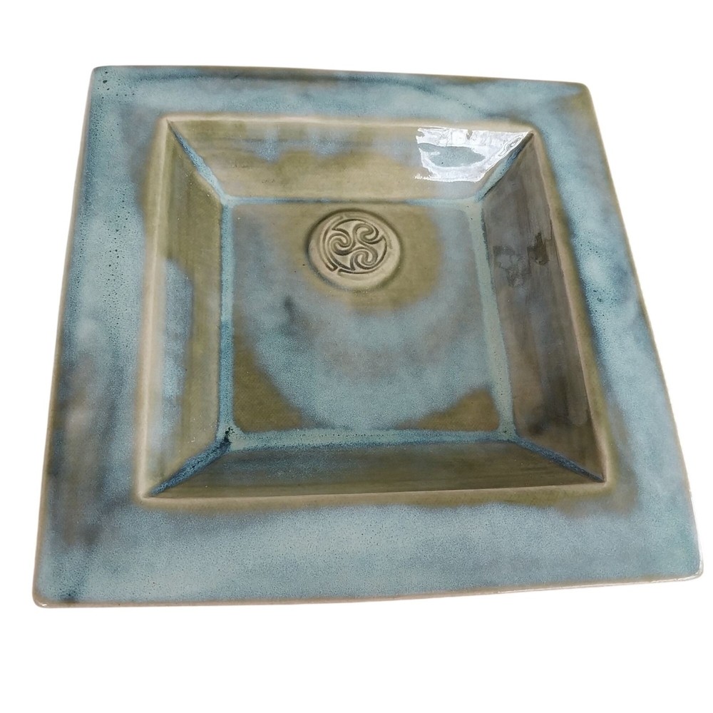 Colm de Ris Ceramic Square Hanging Plate Ireland Mossy Green Celtic