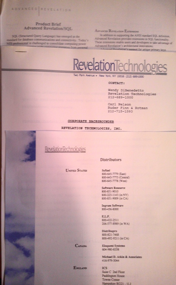 Advanced Revelation press kit. Application development environment for PCs