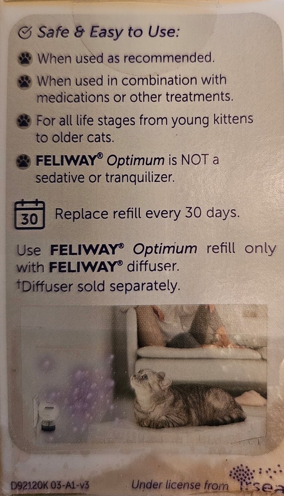 Feliway Optimum Cat Calming Diffuser Refill 48ml | Reduces Scratching & Stress |