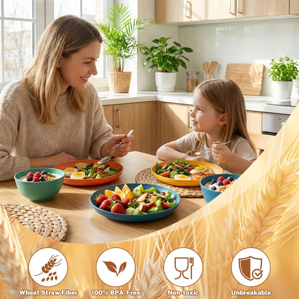 BUSOKIP Wheat Straw Dinnerware Sets for 8, Unbreakable 32PCS, Multicolor