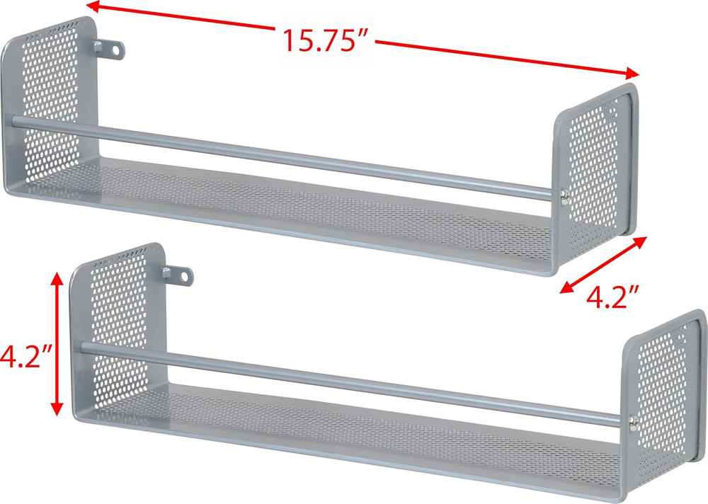 Wall Mounted Spice Rack, Silver, Set of 2
