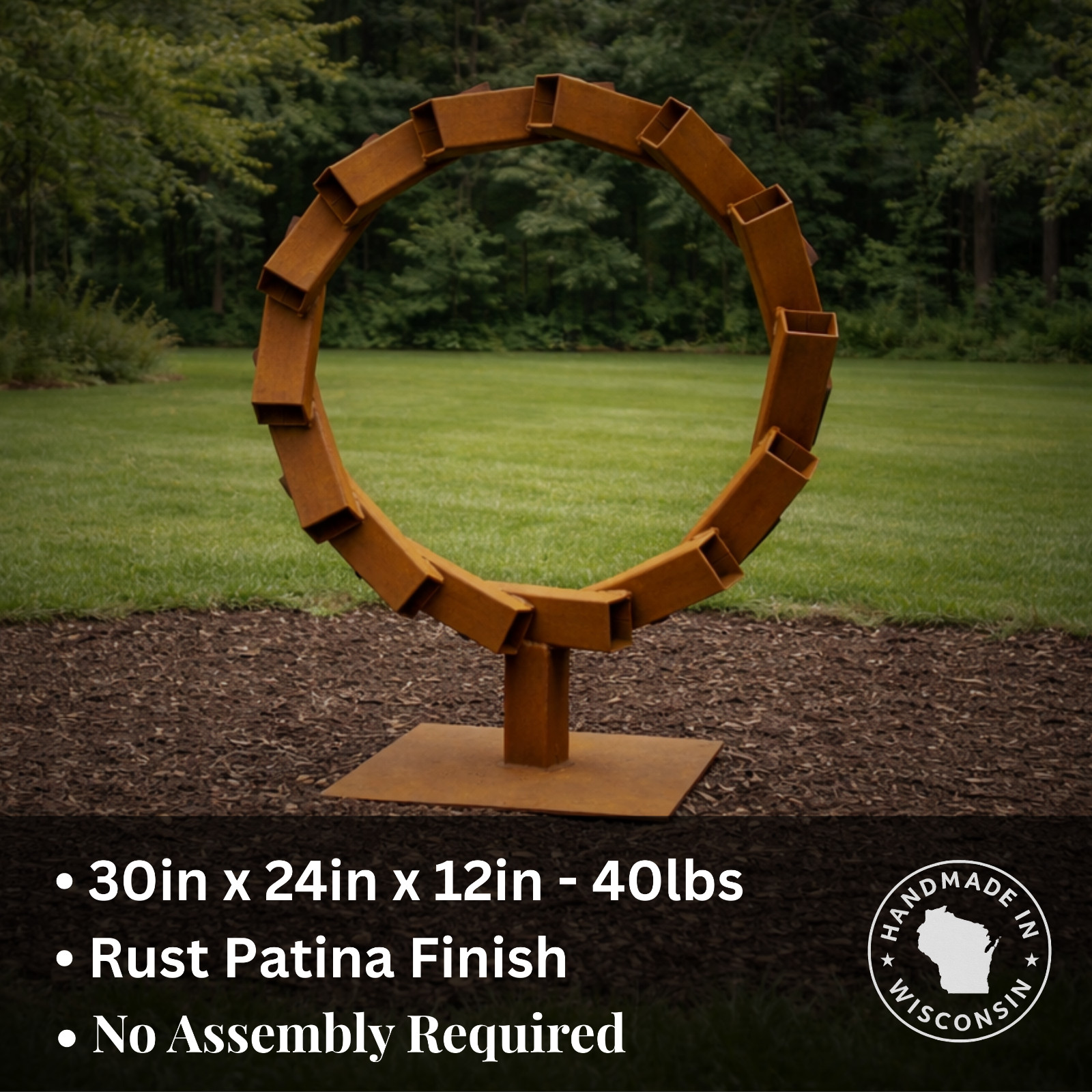 Metal Garden Sculpture Outdoor Yard Art Rusted Steel Modern Lawn Decor 30in