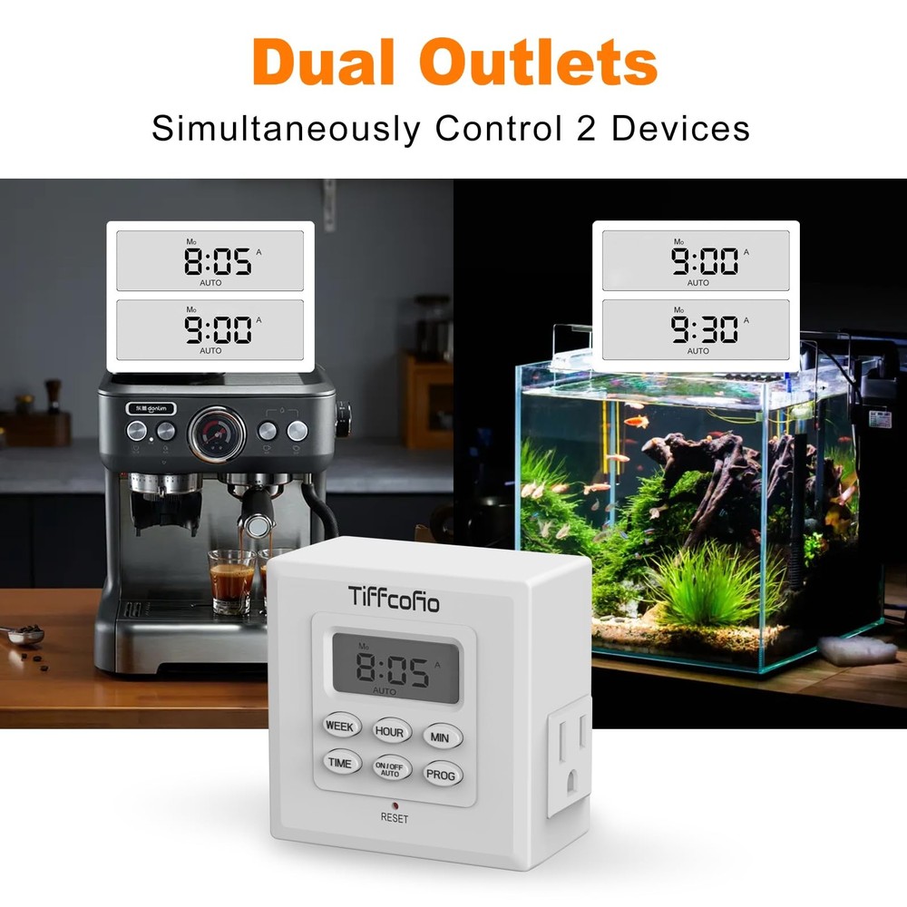 Tiffcofio Indoor Digital Light Timer, 7 Day Programmable Plug in Outlet White