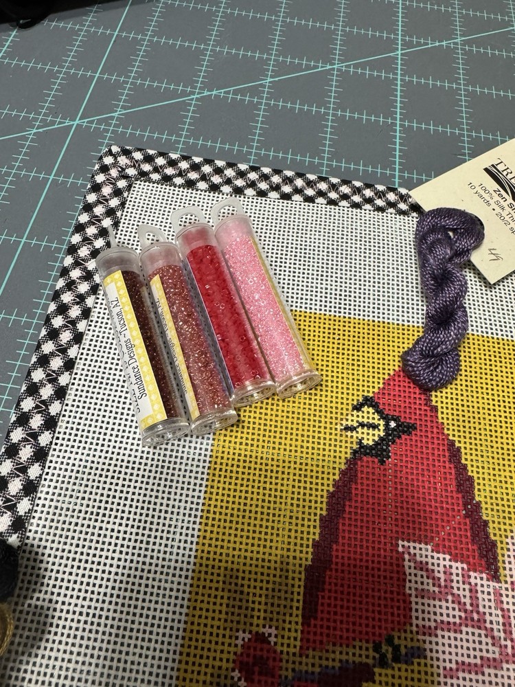 Initial K Fall Cardinal Painted Needlepoint Kit With Threads