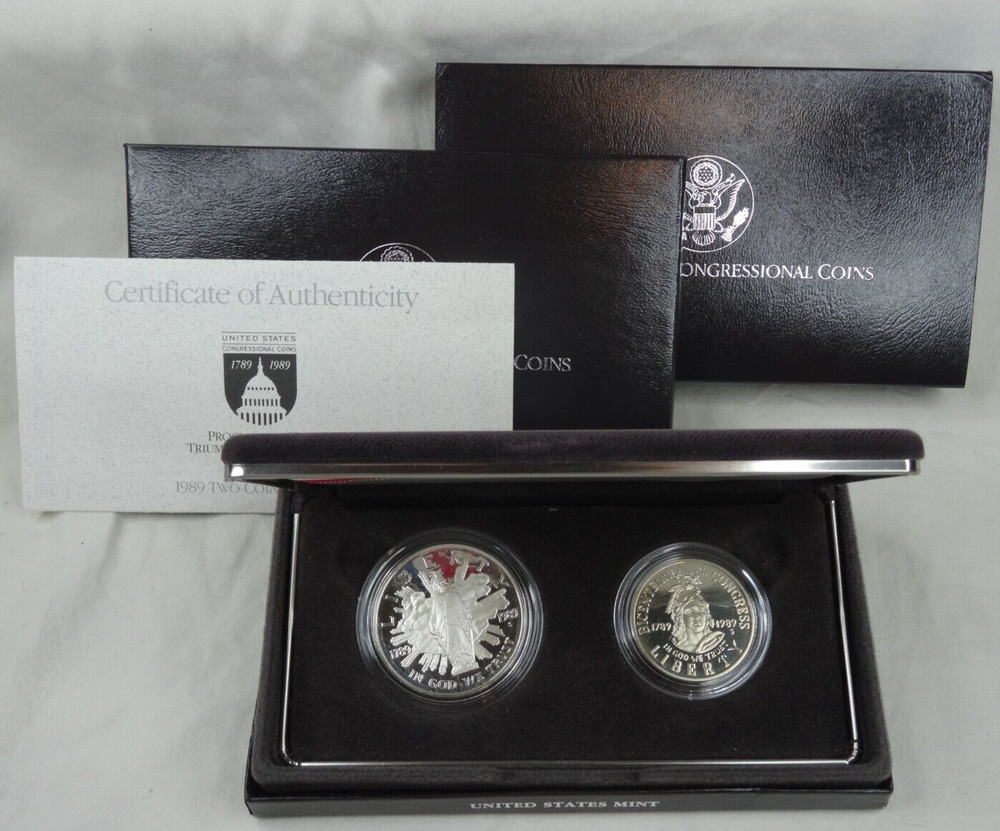 1989-S Congressional Proof Silver Dollar Half 2 Coins US Mint Commemorative OGP