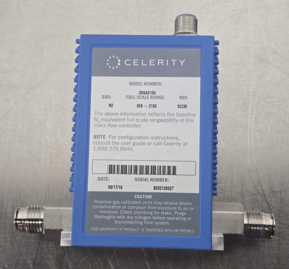 Celerity IN2 Mass Flow Controller DSSAD100 Gas N2 Full Scale Range 859-2188 SCCM