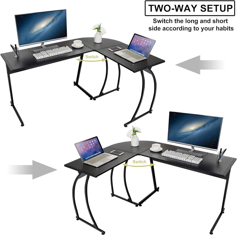 58" L-Shaped Corner Computer Desk PC Laptop Study Table Workstation 3 Colors