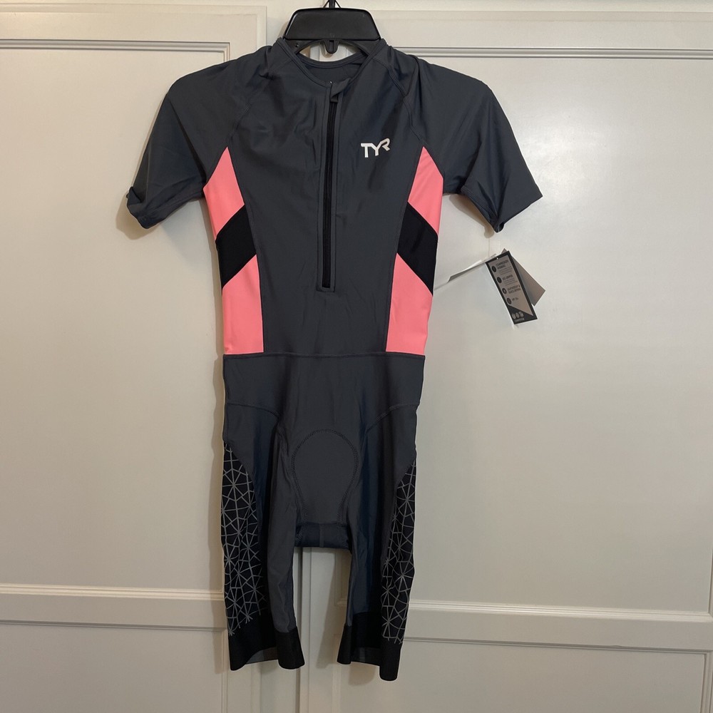 TYR WOMENS GREY/CORAL COMP COMPRESSION SPEEDSUIT SIZE S