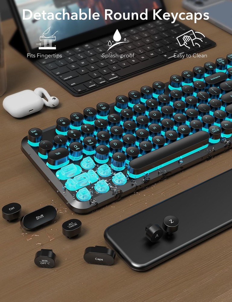 Wireless Keyboard and Mouse Backlit - Typewriter Keyboard with Magnetic Wrist...