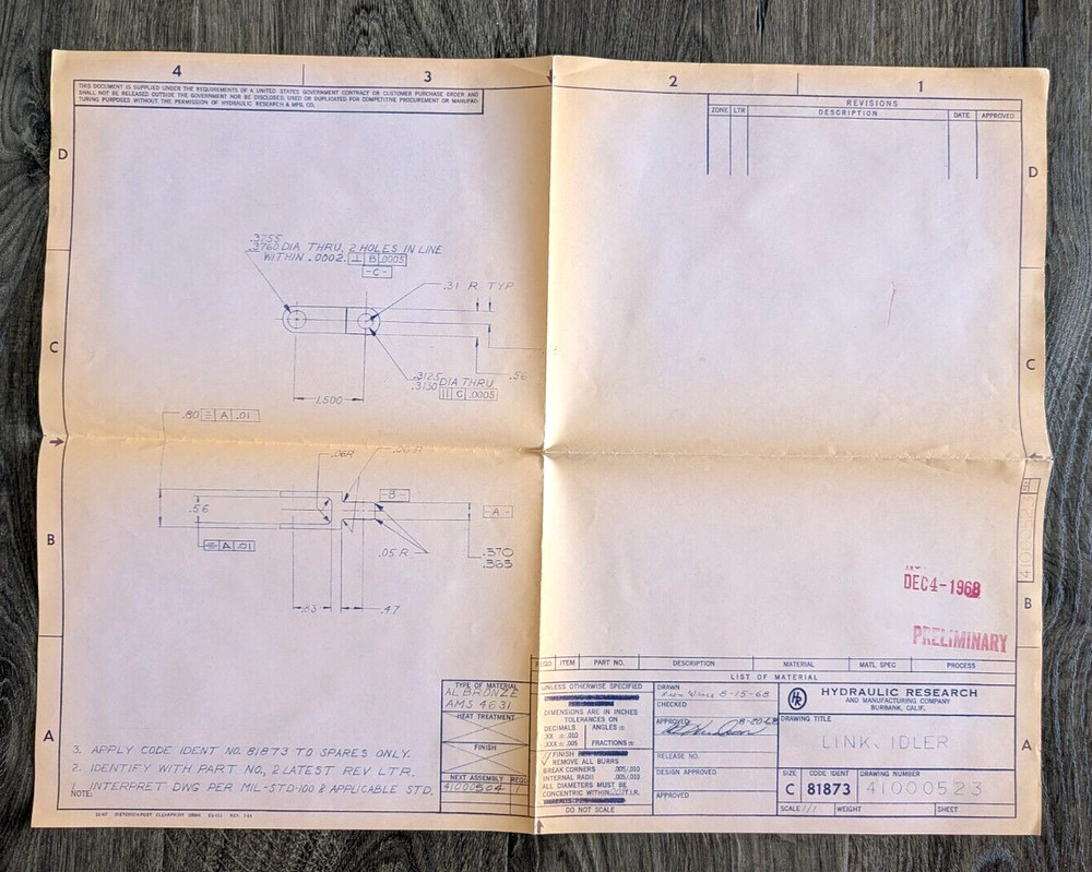 1968 Original Hydraulic Research Engineering Blueprint