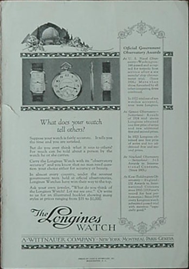 1924 LONGINES WATCHES ADVERTISEMENT