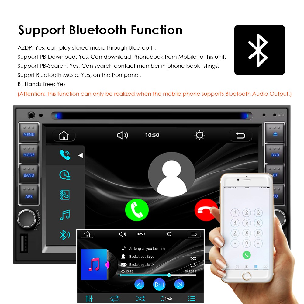 6.2" USB/SD/AUX Stereo Touch Screen Bluetooth 2 Din DVD/CD Player Remote control