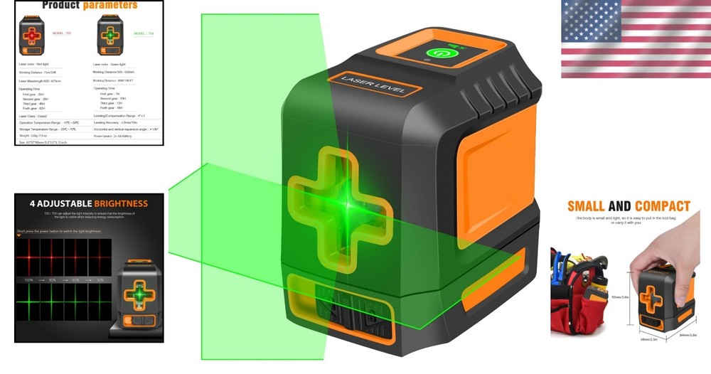 Precision Self-Leveling Cross Line Laser Level - Green/Red Beam, Durable