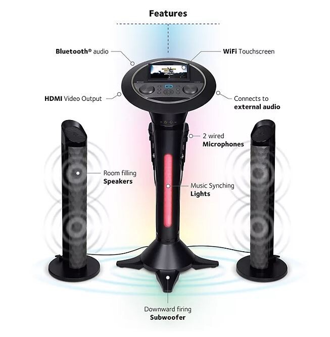 Singing Machine ISM1030BT Bluetooth Karaoke Pedestal Machine w/ Speakers (Black)