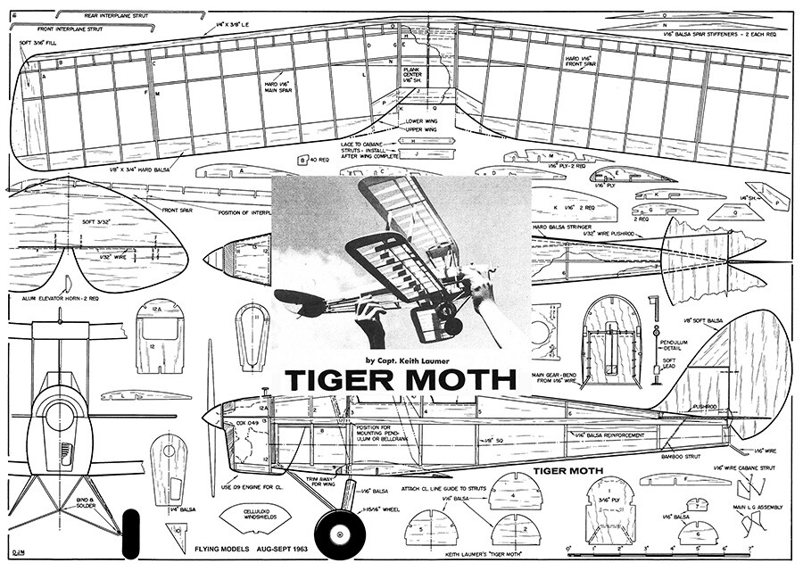 Model Airplane Plans (FF): DH-82A Tiger Moth 32" Scale ½A by Capt. Keith Laumer