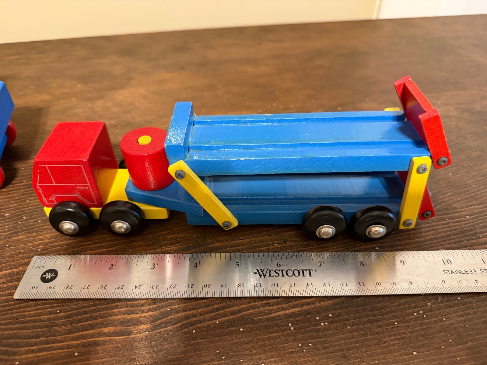 Western Germany Vintage Heros Wooden Toy Car Transporter and Crane Truck Trailer