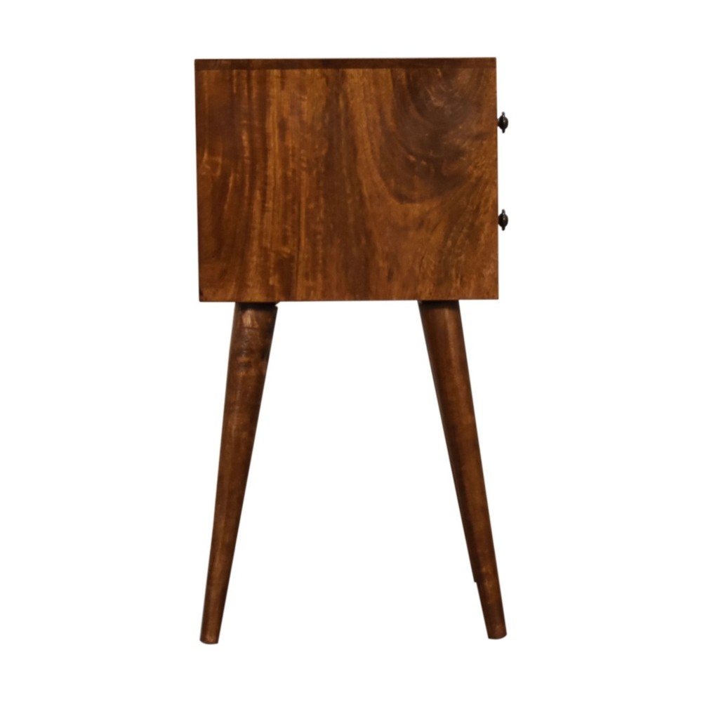 Solid Wood Mini Nightstand, 2-Drawers, Chestnut, Dark Brown