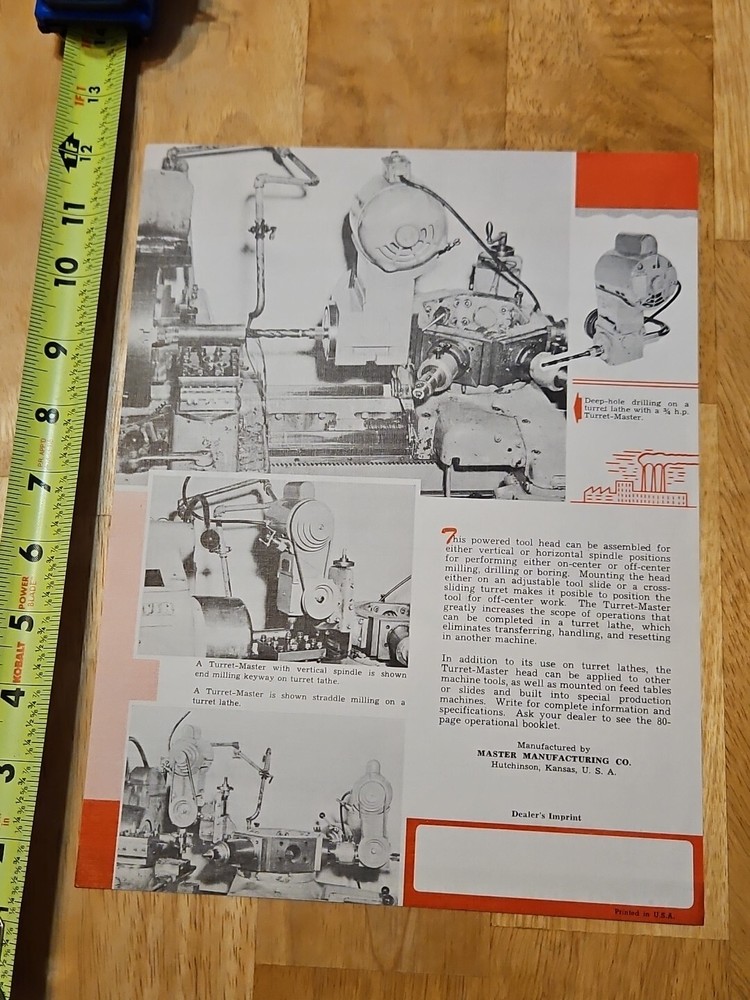 TURRET MASTER MACHINE TOOL SPEC SHEET #4