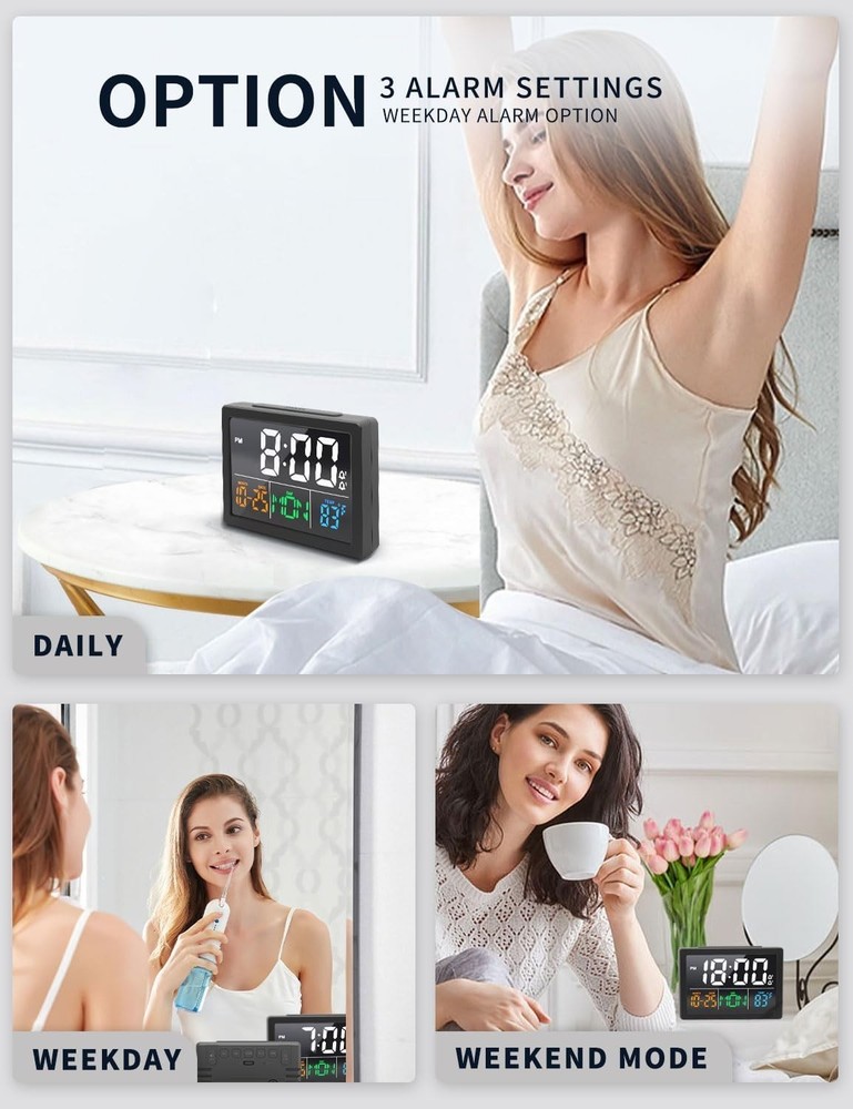 Premium Digital Atomic Alarm Clock Self-Setting Battery LCD Large Display Desk