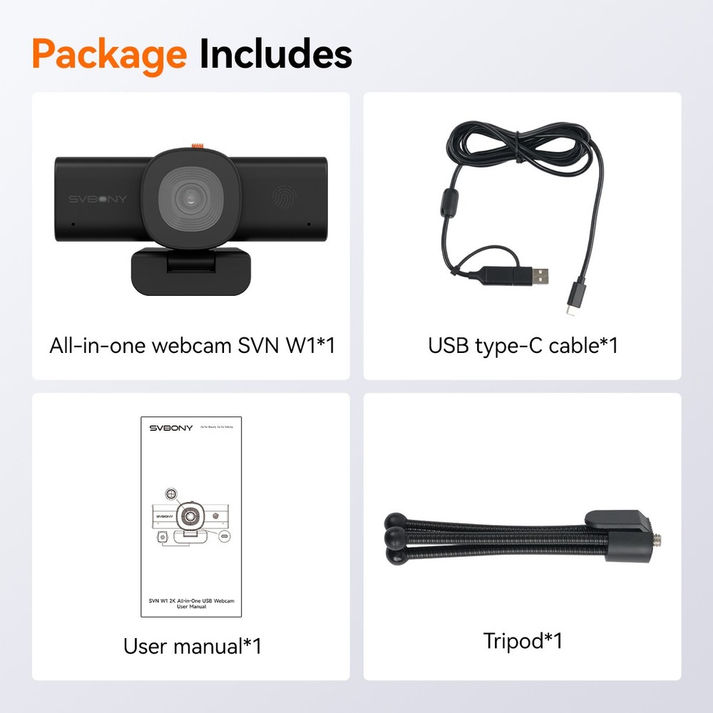 SVBONY 2K Web Cam for PC Computer Camera W/ Low-Light 3D Noise Reduction USB A-C