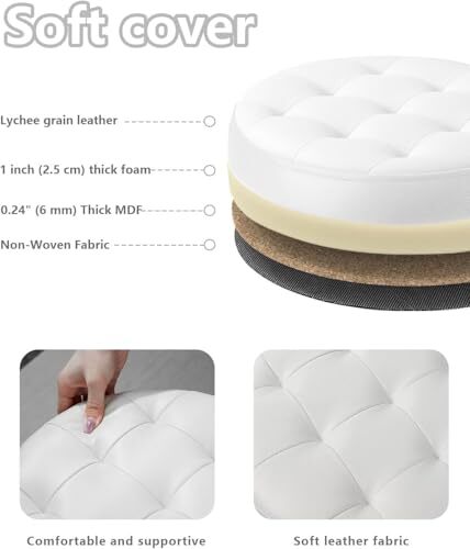 Ottoman with Storage， Foot Rest Stool with Thicker Foam Leather White-2pc