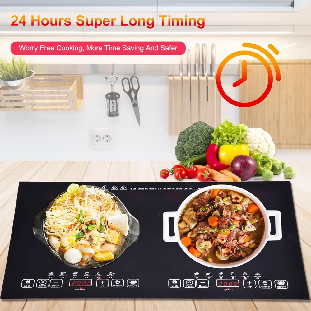 Induction Cooker 2 Burner Cooktop 2000W+2000W Touch Control Electric Cooktop--