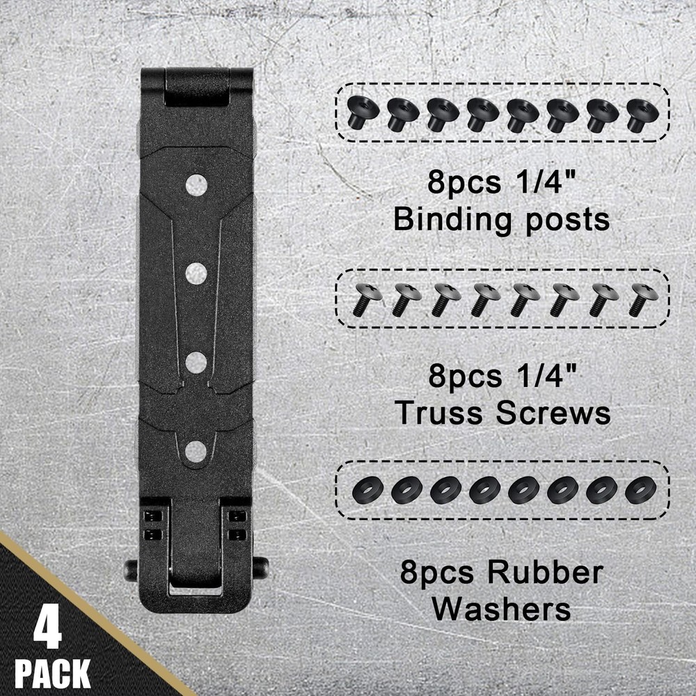 3" Molle Clips 4-Pack, Molle Attachment Clips with Mounting Hardware fo