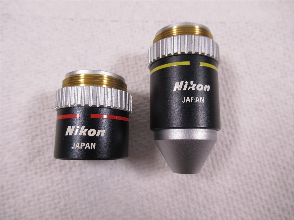 Nikon E 4x and 10x Microscope Objective Lenses 160mm Japan