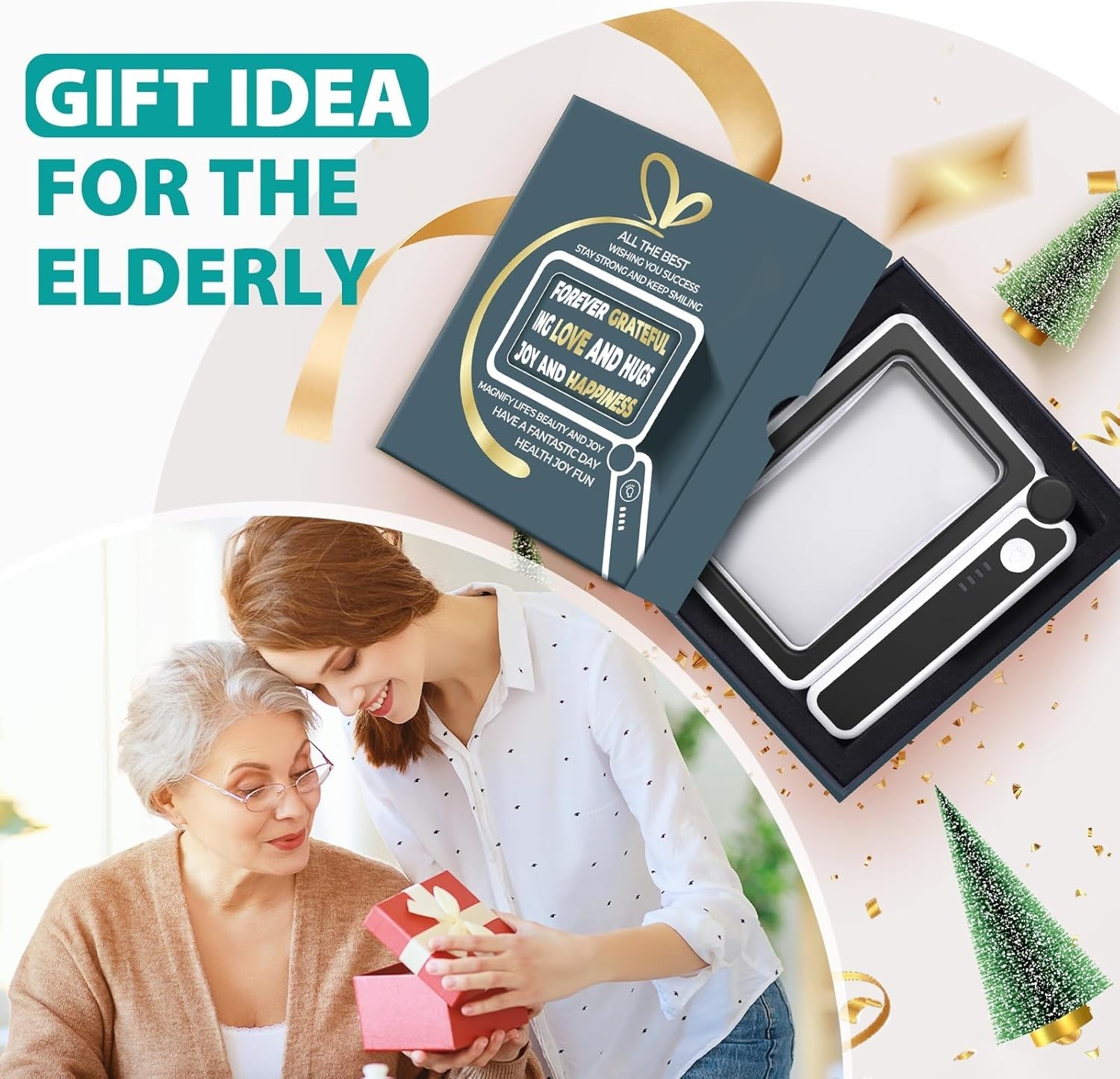 5X Magnifying Glass W/Light Rechargeable LED Handheld Reading Low Vision Seniors