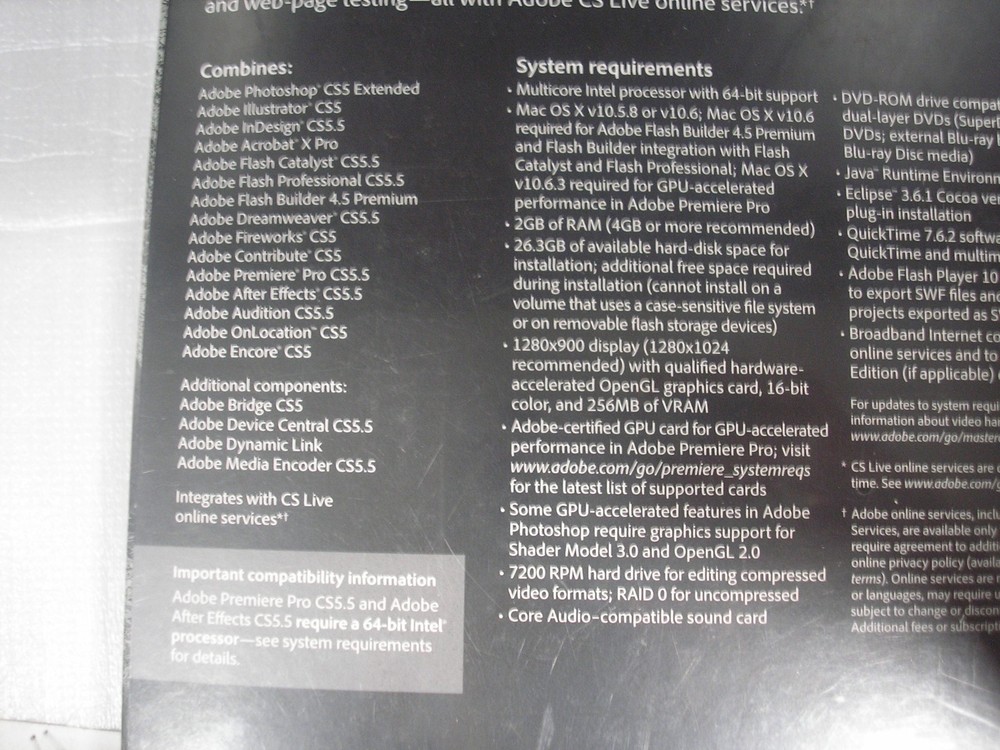 Adobe Creative Suite 5.5 CS5.5 Master Collection For MAC OS Full DVD Version=NEW