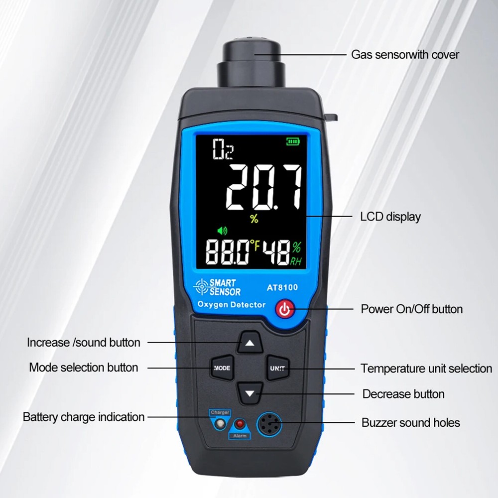 Smart Oxygen Detector Handheld Oxygen O2 Concentration Analyzer Tester Alarm