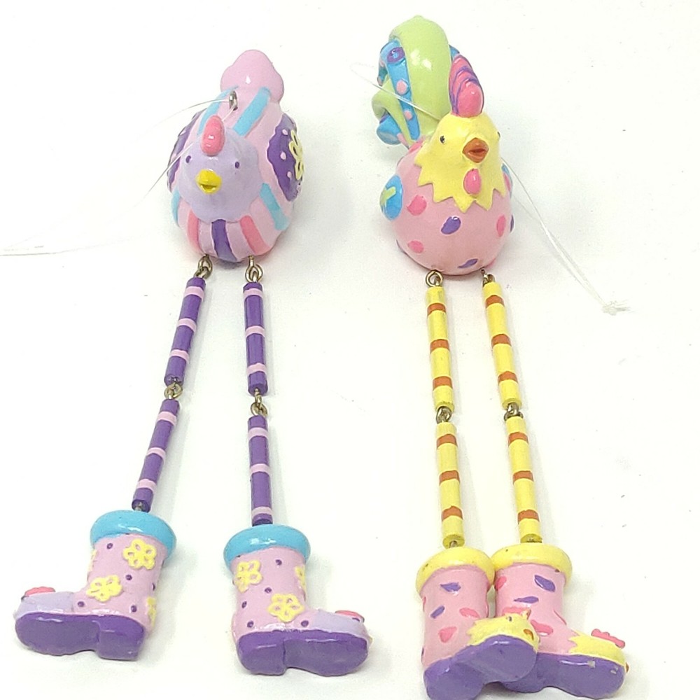 2 Hanging Easter Ornaments Chick w/ Long Dangling Legs Fun Spring Easter Decor