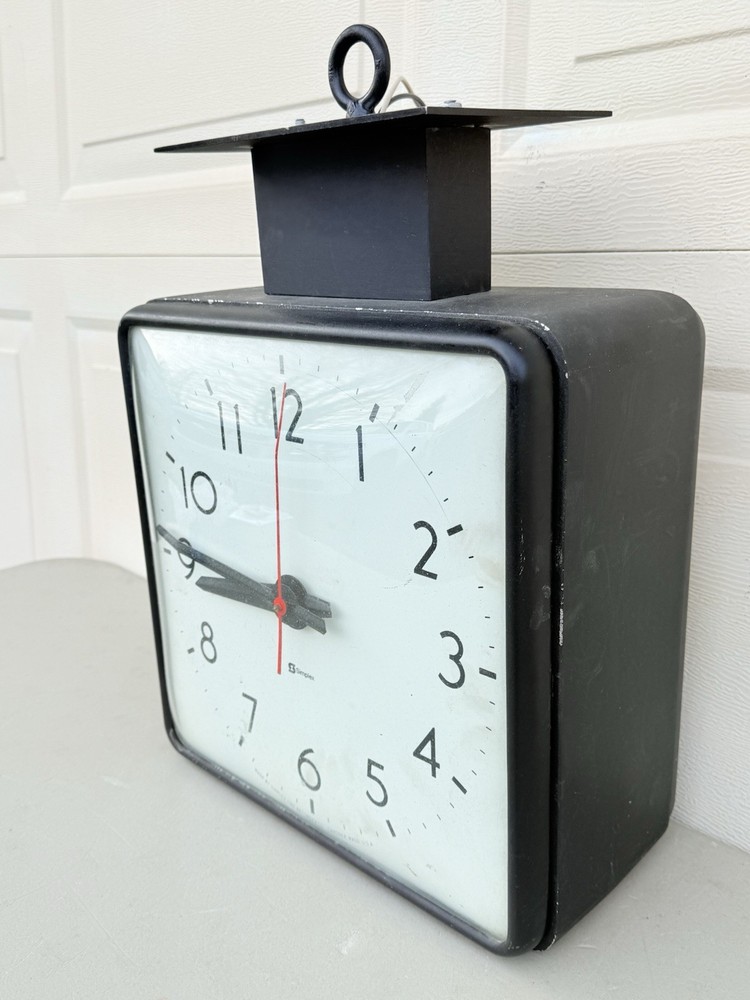 Vintage Simplex Industrial Hanging Ceiling Clock Square Double Sided