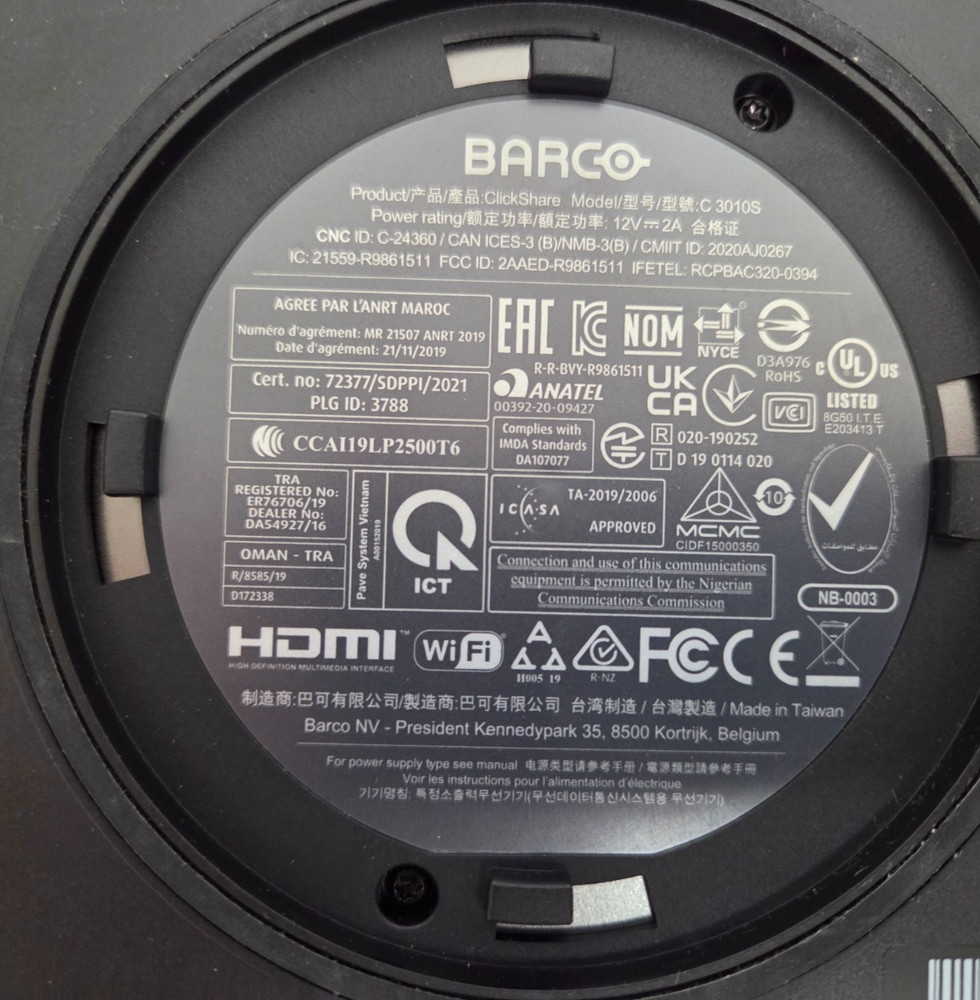 Good Condition - Barco ClickShare C3010S Presentation Unit + Dongle + PSU