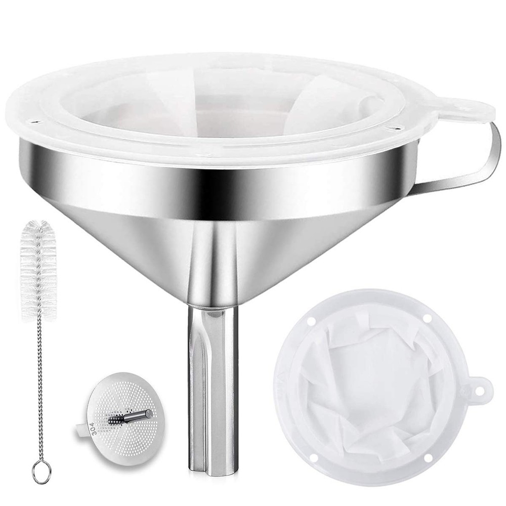 Stainless Steel Kitchen Funnel Set with Strainer 200 Mesh Filter for Bottles