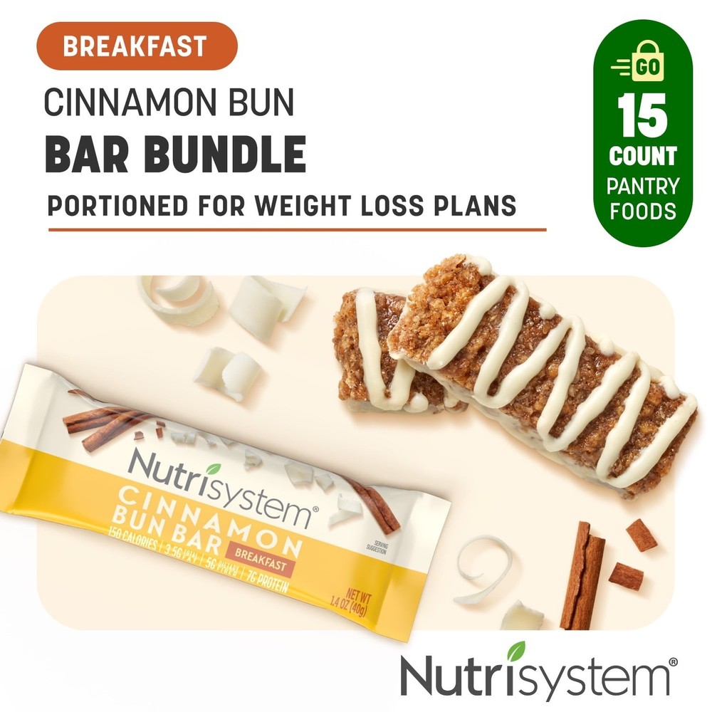 Nutrisystem Cinnamon Bun Weight Loss Breakfast Bars 15 Count