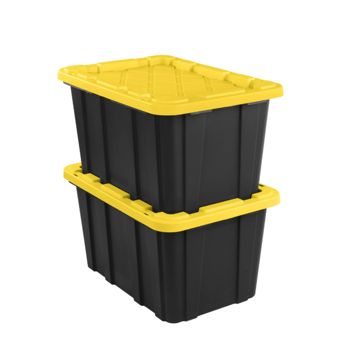 Sterilite 27 Gallon Storage Bin with Lid, Black/Yellow, 6 Pack